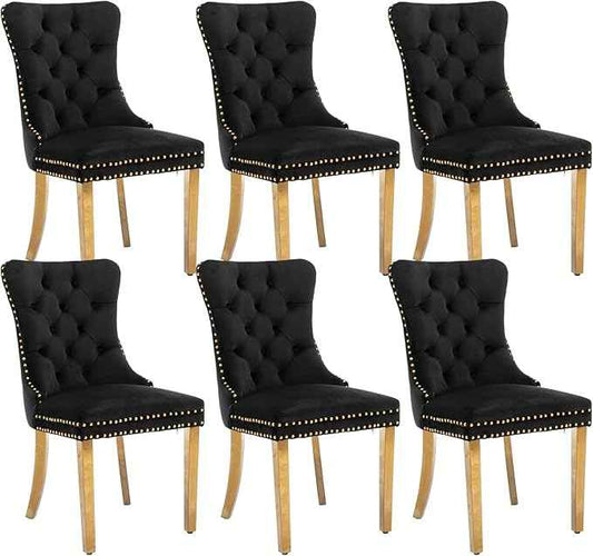 Black Dining Chairs Set of 6,Velvet Upholstered Dining Room Chairs with Back Ring Pull Trim and Golden Stainless Steel Legs,Modern Dining Chairs Perfect for Dining Room,Kitchen(Black)
