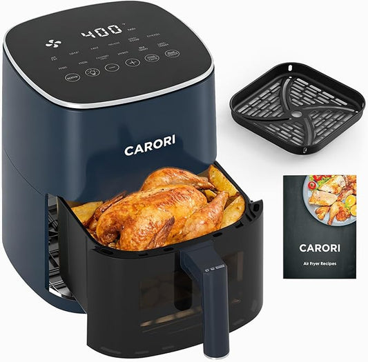 CARORI 6QT Air Fryer with Viewing Window, 12 Cooking Presets, 1700W Fast & Even Cooking, Max 400℉ Crisping, Bake, Roast, Reheat & Dehydrate, Large Nonstick Basket, Dishwasher Safe, Dark Blue