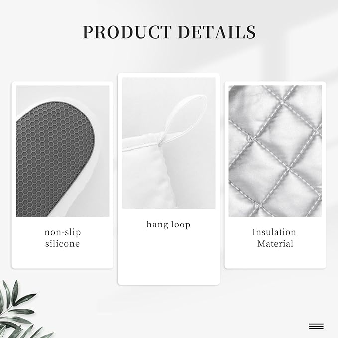 Wildflower Botanical Oven Mitts and Pot Holders Set Silicone Heat Resistant Floral Plant Herbs Sage Green Leaves Kitchen Gloves Set Kitchen Mittens Pot Holders for Cooking Baking Grilling
