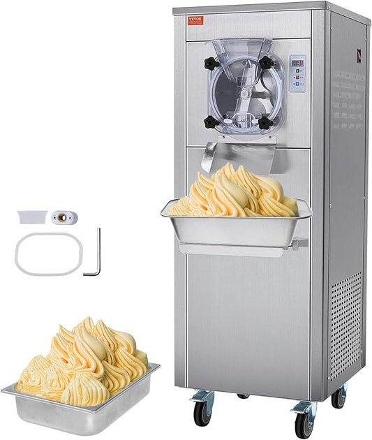 VEVOR Ice Cream Maker for Commercial Use, Produces 18 Liters per Hour, 1780W, Offers Single Flavor, Equipped with Wheels, 6L Stainless Cylinder, LED Display, Automatic Cleaning & Pre-cooling Functi