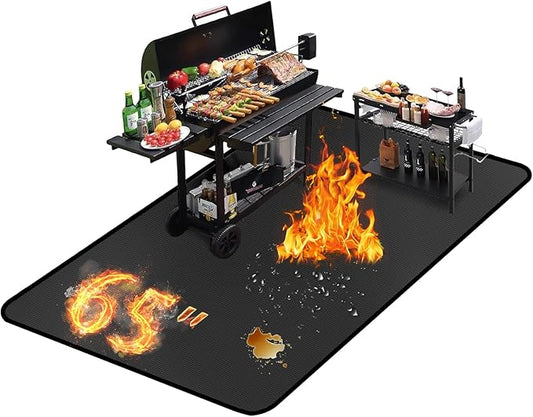 65 ×36 inches Under Grill Mats for Outdoor Grill/ Fireproof Fire Pit Mat for under Fire Pit Fireplace, BBQ Mat under BBQ Waterproof Oil-Proof Grill Floor Pad for Deck Patio Flat Top Smokers Gas Grills