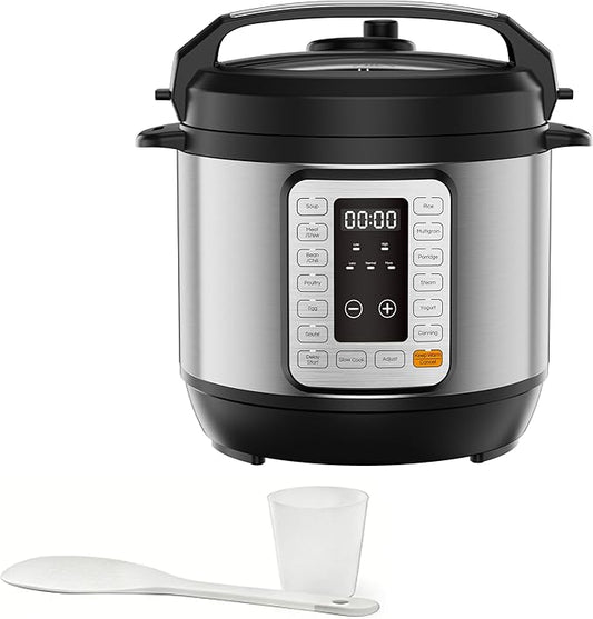 Simple Deluxe 6QT Electric Pressure Cooker, 16-in-1 & Non-Stick Stainless Steel Multi Cooker with 12 Presets for Slow Cook, Meat Stew, Steam, Sauté, Canning, Yogurt Maker, Dishwasher Safe, Silver