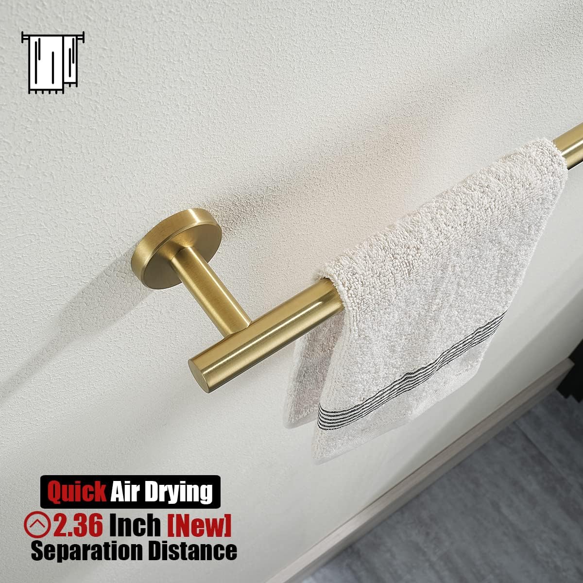 JQK Bathroom Towel Bar, 15 Inch 304 Stainless Steel Thicken 0.8mm Towel Rack, Towel Holder Brushed Gold Wall Mount, Useable Length 12 Inch TB110L12-BG