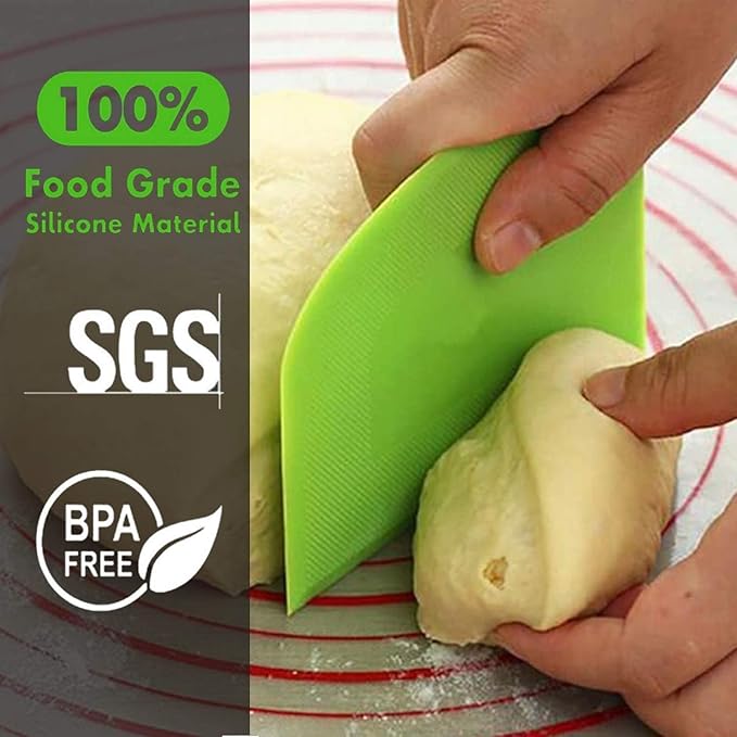 SURDOCA Dough Scraper Bench Scraper - 3P 14.2x8.5" Plastic Flexible Bowl Scraper, Sharp Edge & Angles Cake Scraper. Non-Slip Bakeware Decorating Tools Sculpting & Modeling Tools - Pink+Blue+Green