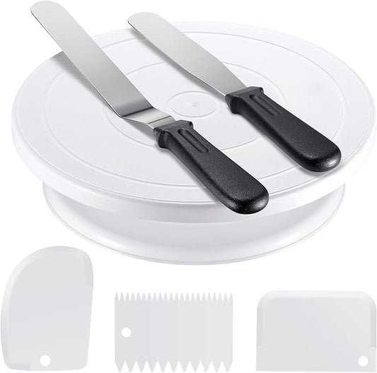 Kootek Cake Decorating Kit Baking Supplies Set Cake Turntable with 2 Frosting Straight Angled Spatula 3 Icing Smoother Scrapers Baking Accessories Tools for Beginners and Pros, Mother's Day, White
