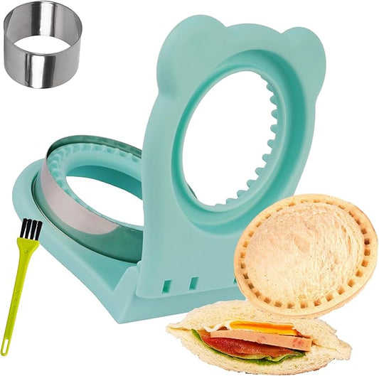 LEPCY Uncrustables Sandwich Maker Sealer Cutter, Crustless Sandwich Cutter, PB&J Uncrustable Maker - Color Turquoise, Round Shape