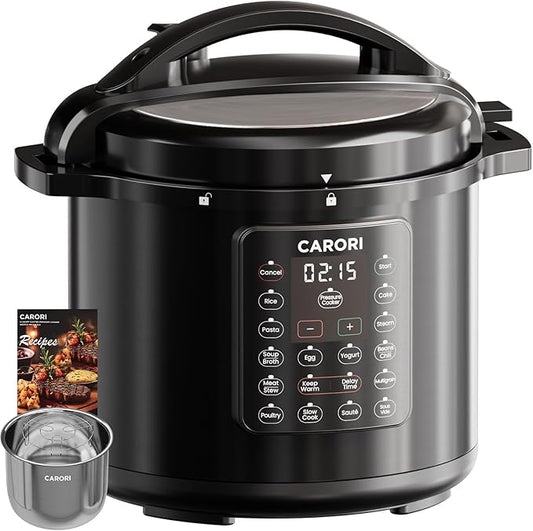 12-in-1 Electric Pressure Cooker 8 Quart, 1200W olla de presion Multi-Cooker with Stainless Steel Pot, Slow Rice Cooker, Saute, Steamer, Yogurt & Food Warmer, Delay Timer, Black