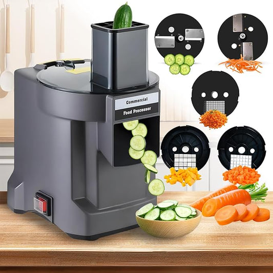 5 in 1 Commercial Food Processor with 5 Blades, Electric Vegetable Chopper, Vegetable Dicer Fruit Slicer, Multifunctional Shredder Slicer Dicer Machine, for Potato Onion Carrot, 110V
