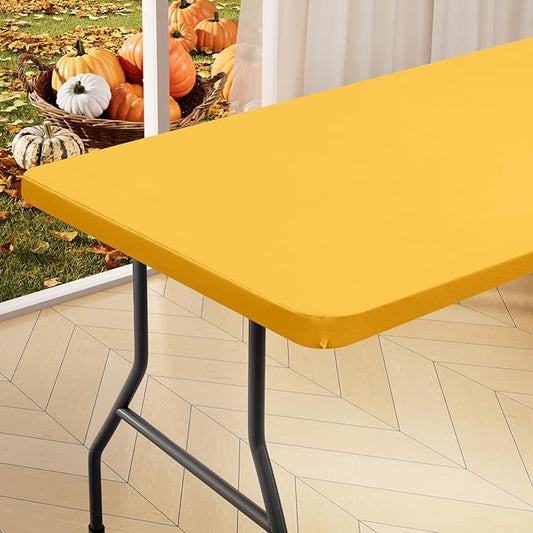 homing Rectangle Table Cloth Cover, Waterproof Polyester Elastic Fitted Tablecloth, Fits for 4 Foot Folding Tables, Washable Table Protector for Fall, Thanksgiving (Mustard Yellow, 30" x 48")
