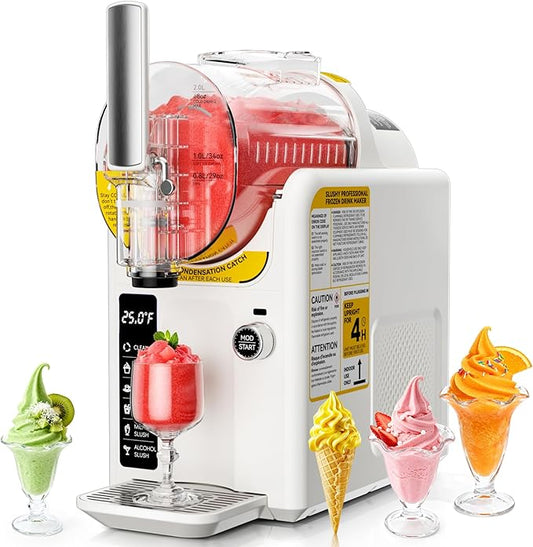 2 IN1 Soft Ice Cream Maker Slushie Machine for Home - 88oz Slushy Machine Maker No Ice Needed Self Cleaning, Frozen Drink Machine for Slushie, Margarita, Frappés, Milkshake