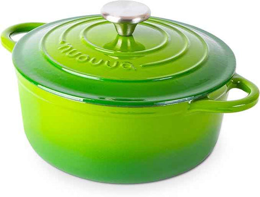Cast Iron Dutch Oven with Lid – Non-Stick Ovenproof Enamelled Casserole Pot – Sturdy Dutch Oven Cookware – Green, 3.1-Quart, 22cm – by Nuovva