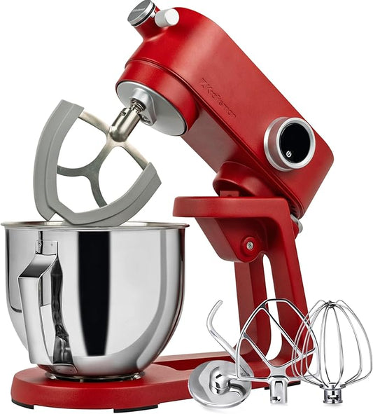 Stand Mixer Heavy Duty - All Metal Kitchen Standing Mixer 5.3 Quart with 4 Stainless Steel Attachments, DC Motor & Multifunctional Power Hub, 8-Speed & Timer, Lower Noise (Red)