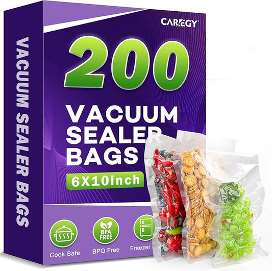 CAREGY Vacuum Sealer Bags 200 Pint 6" x 10" with BPA Free for Food Storage Meal Prep or Sous Vide