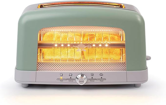 Graphite Heating Technology Pop-Up Toaster w/7 Heat Settings, 3 Toasting Functions & Unique Bagel Mode, Olive/Brushed Nickel