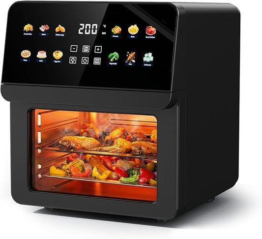 10QT Air Fryer Oven, 8-in-1 Air Fryer Toaster Oven Combo with 8 Presets, Family Size Countertop Oven with 2 Baking Racks & Gloves for Roasting, Baking, and Air Frying, Easy to Clean