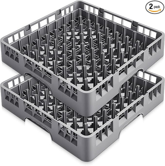 2 Pack Commercial Dishwasher Tray Rack Polypropylene Full Size Flatware Rack for Bowls Plates Knives Forks Cups (Peg Dish,Gray)