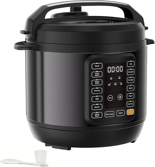 HealSmart 6QT Electric Pressure Cooker, 16-in-1 & Non-Stick Stainless Steel Multi Cooker with 12 Presets for Slow Cook, Meat Stew, Steam, Sauté, Canning, Yogurt Maker, Dishwasher Safe, Black