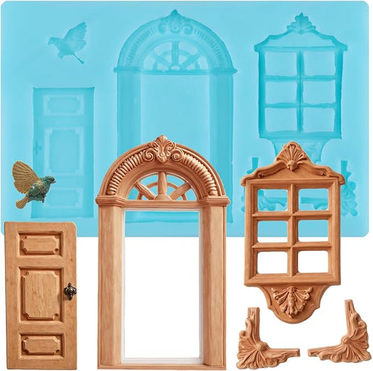 Door Window Frame Silicone Molds Nordic House Fondant Chocolate Molds for Cake Decorating Cupcake Topper Candy Gum Paste Polymer Clay