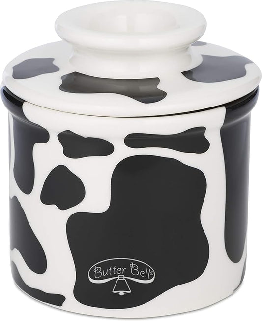Butter Bell - The Original Butter Bell crock by L Tremain, a Countertop French Ceramic Butter Dish Keeper for Spreadable Butter, Cow Pattern, Black & White