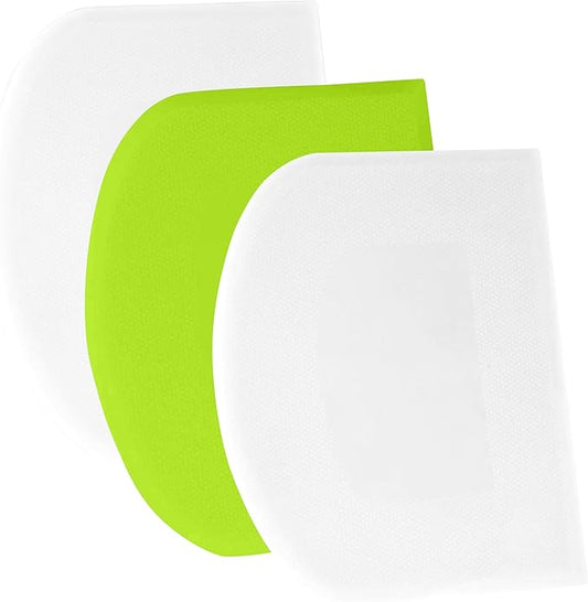 SURDOCA Dough Scraper Bench Scraper - 3P 14.2x8.5" Plastic Flexible Bowl Scraper, Sharp Edge & Angles Cake Scraper. Non-Slip Bakeware Decorating Tools Sculpting & Modeling Tools - White+Green+White