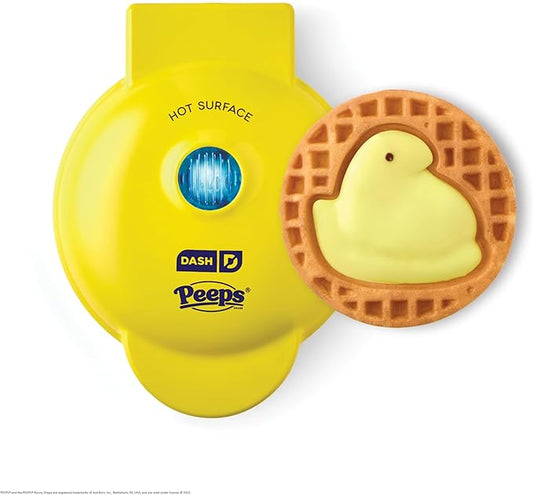 Dash & PEEPS® Mini Waffle Maker- Mini Machine for Creative Homemade Treats - Nonstick Iron with Unique Print Design - Stylish Waffle Machine - Yellow Chick