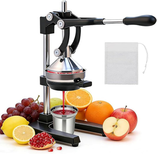 Cast Iron Juicer Hand Press for Citrus Fruits,Pomegranates,Grapefruits,Heavy-Duty Cast Iron Juicer,Lemon Squeezer Manual,with Stainless Steel Cup,Easy to Use & Clean（Black）