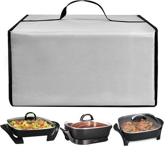 Electric Skillet Cover Electric Frying Pan Cover Heavy Duty Waterproof Heat-Resistant Nylon Covers Case for bella Make Take Oven Grill/for Crux Electric Skillet (Silver)
