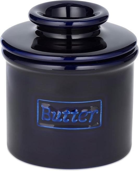 Butter Bell - The Original Butter Bell crock by L Tremain, a Countertop French Ceramic Butter Dish Keeper for Spreadable Butter, Café Retro Collection, Cobalt Blue, Glossy Finish