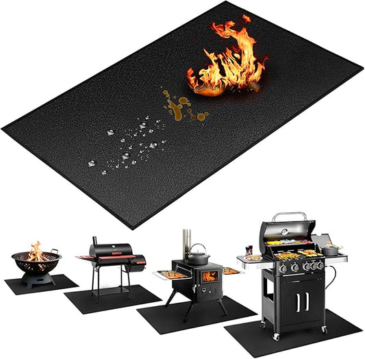 48x30 inch Under Grill Mats for Outdoor Grill, Double-Thickened Fireproof Patio Deck Protector Mat, Oil-Proof Waterproof BBQ Mat for Under Grill, Fireplace/Fire Pit Mat Grill Floor Pads