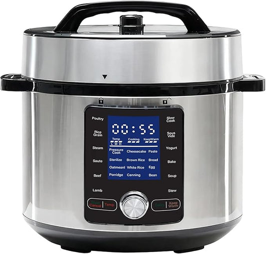 Simple Deluxe 6.34Qt 24-in-1 Electric Multi Cooker, Stainless Steel Pressure Cooker with Non-Stick Pot, Ideal for Slow Cook, Steam, Rice, Bake, Porridge, Meat & Poultry, Dishwasher Safe, Silver