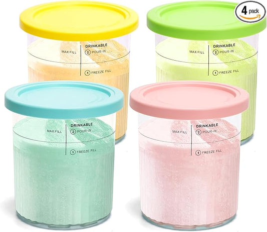 4 Pack Creami Deluxe Pints & Lids, 24oz Family Size XL Cups for Ninja Creami 11-in-1 NC501 NC500 Series Deluxe Ice Cream Maker
