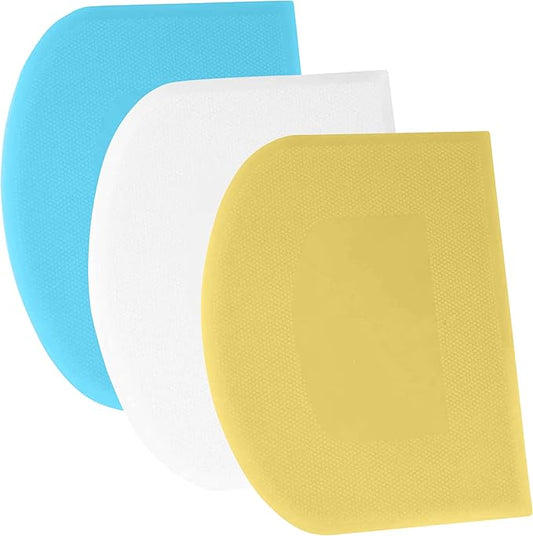 SURDOCA Dough Scraper Bench Scraper - 3P 14.2x8.5" Plastic Flexible Bowl Scraper, Sharp Edge & Angles Cake Scraper. Non-Slip Bakeware Decorating Tools Sculpting & Modeling Tools - Yellow+White+Blue