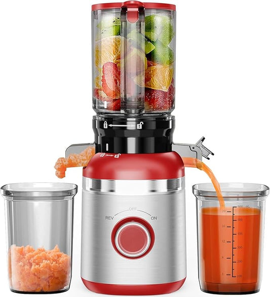Juicer Machines, Cold Press Juicer for Whole Vegetables & Fruits, Slow Masticating Juicer Maker with Wide Feed Chute, High Juice Yield, Quiet Motor, Easy to Clean, Orange Extractor, Christmas Red