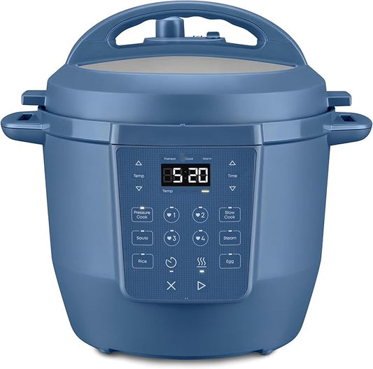 6 Qt Pressure Cooker, 7-in-1 Programmable Multi- Cooker; Non-Stick Ceramic Inner Pot, Dishwasher-Safe, Quick Steam Release, Safety Lock, Meal Prep (Blue)