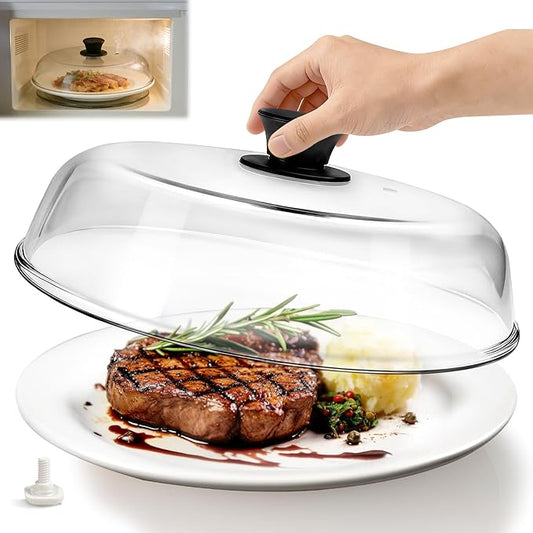 10in Glass Microwave Splatter Cover Microwave Safe Glass Lid Cover with Ceramic Screw, Heat Resistant Tempered Glass Splatter Guard, Vented Universal Microwave Plate Cover, Dishwasher Safe