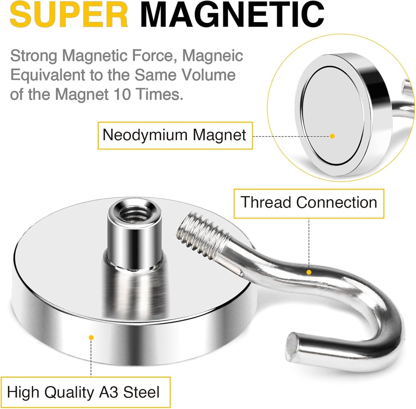 DIYMAG Outdoor Hooks for Hanging String Lights, Magnetic Hooks Strong 118lbs+ Hanging Party Light Wall Cable 2025 Cruise Cabin Ship Essentials Heavy Duty Strong Magnets for Outside Grill 10PCS