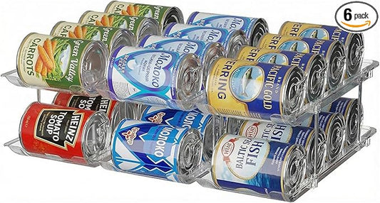 Can Organizer for Pantry, 2 Tier Canned Food Goods Storage Organizer, Clear Soda Can Organizer for Refrigerator Stackable Can Dispenser Rack Holders for Pantry Cabinet Fridge Countertop, Holds 24 Cans