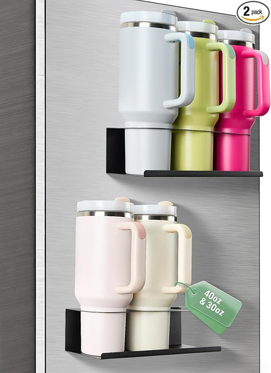 2 Pack Magnetic Cup Holder for Fridge, Water Bottle Organizer for Stanley and Tumbler with Double Sided Tape Hold Stanley Cup Accessories for Kitchen Cabinet