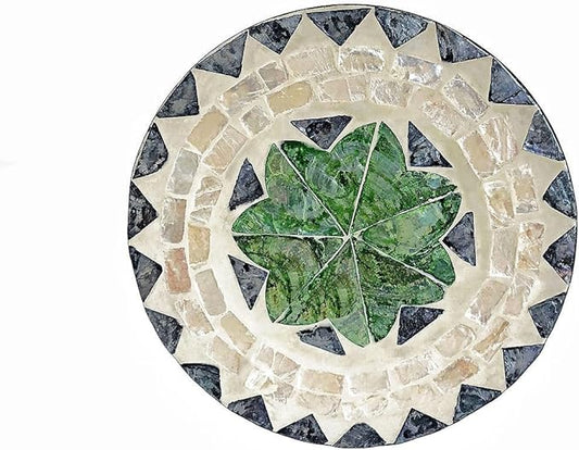 12 Inch Mother of Pearl Shell Placemat Plate – Large Round Decorative Heat for Table or Kitchen, Cabinet, Tabletop (Toothed Green Leaves, 12 Inch)