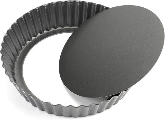 Tosnail Deep Tart Pan, 9.5" x 2" Quiche Pie Pan with Removable Loose Bottom, Fluted Baking Pan