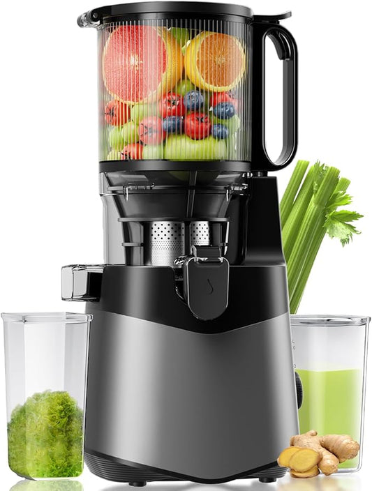 EanOruus Cold Press Juicer, 5.8" Wide Feed Chute Juice Extractor Machine with 400W, High Juice Yield, Slow Masticating Juicer for Whole Vegetables & Fruits, Dark Grey