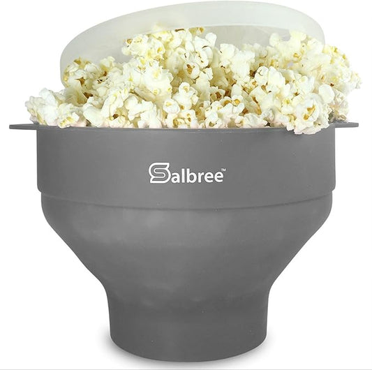 The Original Salbree Collapsible Silicone Microwave Popcorn Popper Maker Machine, Microwavable Bowl Holds 16 Cups, Uses Hot Air and Oil Always Optional - The Most Colors Available (Gray)