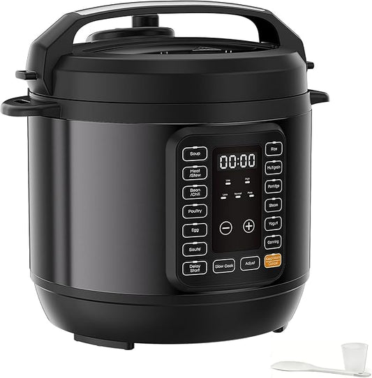 HealSmart 8QT Electric Pressure Cooker, 16-in-1 & Non-Stick Stainless Steel Multi Cooker with 12 Presets for Slow Cook, Meat Stew, Steam, Sauté, Canning, Yogurt Maker, Dishwasher Safe, Black
