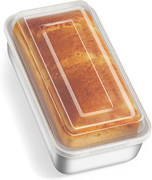 TeamFar Loaf Pan for Baking Bread, 9 x 5 Inch Stainless Steel Bread Loaf Pan with Lid, Meatloaf Pan Tin for Homemade Bread, Brownies, Meal Prep, Storage, Healthy & Dishwasher Safe