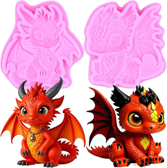 Dragon Fondant Molds Dragon Silicone Candy Mold For Cake Decoration Cupcake Topper Candy Polymer Clay Chocolate Gum Paste Set Of 2