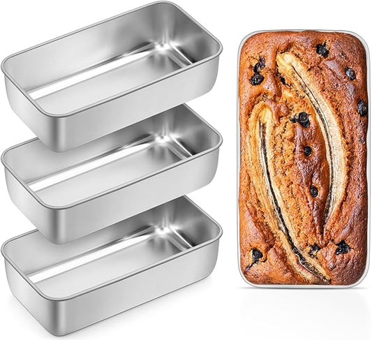 Leonyo 4 Pack Loaf Pans for Baking Bread, 9x5IN Stainless Steel Loaf Bread Pans for Homemade Meatloaf, Banana, Brownies, Lasagnas, Dishwasher Oven Safe