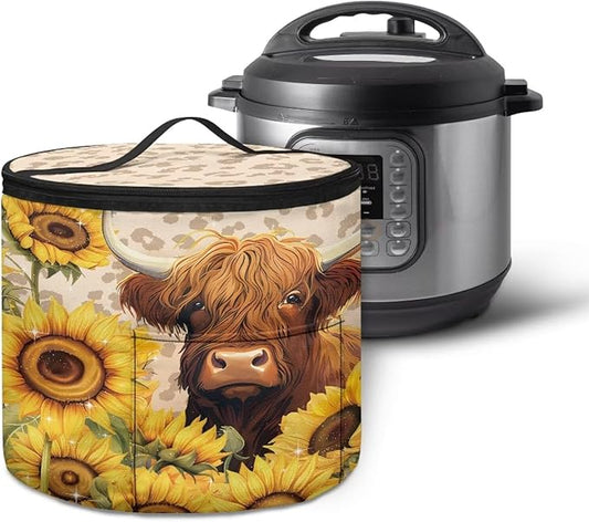 Highland Cow Electric Pressure Cooker for Picnic Sunflower Insulation Bag Reusable Pressure Cooker Storage Bag Kitchen Appliance Dust Cover, Music Note Maple Leaf