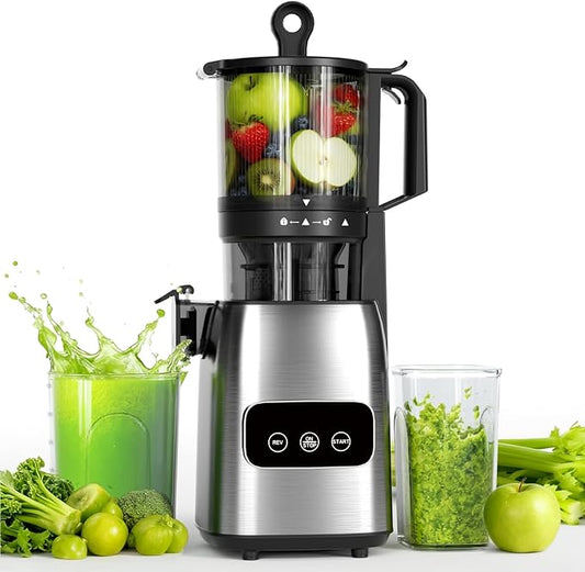 Kndko Cold Press Juicer, Juicer Machines with 5.4" Large Feed Chute for Whole Vegetables & Fruits, Professional Slow Masticating juicer with Large Auger, Self Feeding, High Juice Yield, Easy to Clean