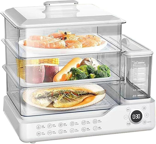 24L Electric Steamer, 3 Tier Electric Food Steamer for Cooking, Commercial Stainless Steel Steamer with Detachable Water Tank, Large Capacity Breakfast Machine with Timer