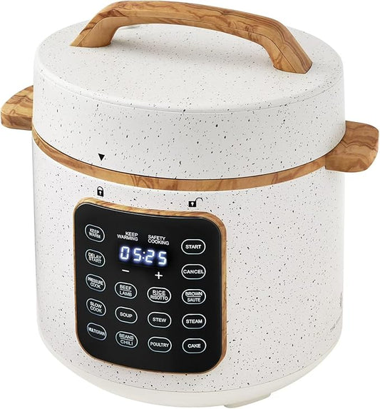 6 Quart Electric Pressure Cooker with Touch Control Display, Multi-Function Cooker, Digital Timer, Fast Cooking Appliance, Removable Pot (Linen Speckle)